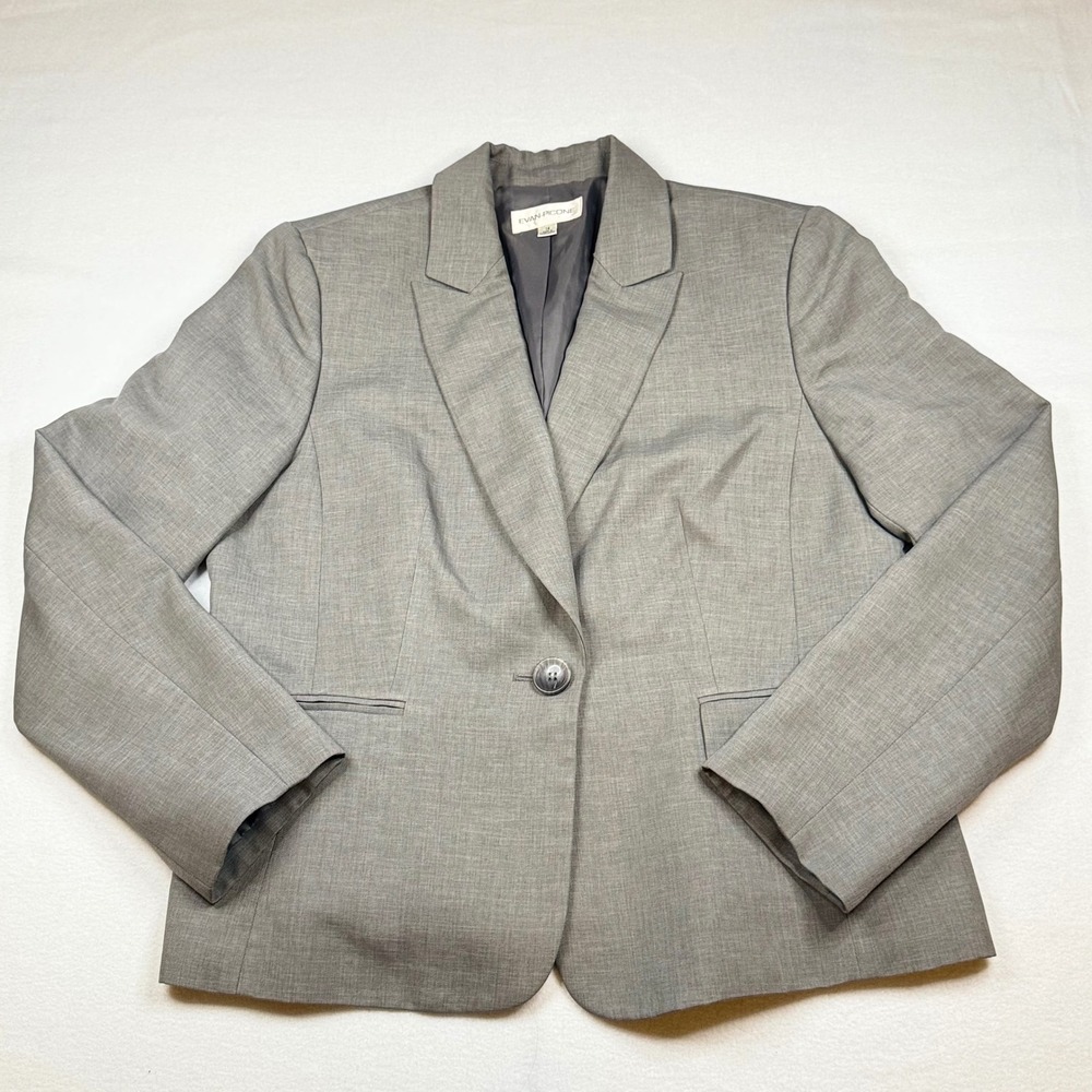 Evan-Picone Womens Single Button Blazer Jacket Gray Size 14 Professional Work